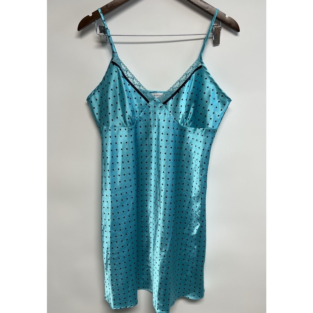 Romantic Mini Babydoll Slip Dress Womens Large Embroidered Lace Polka Dot Fairy